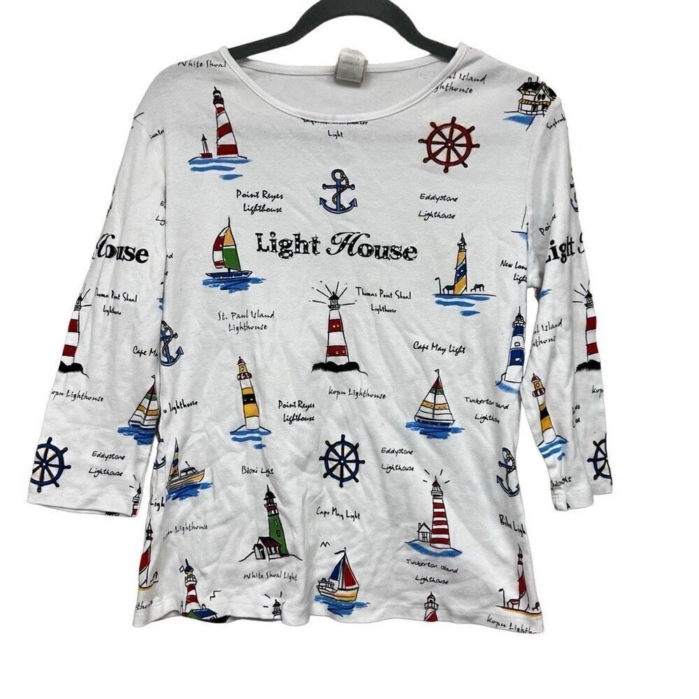 Y2K Jess & Jane White quarter sleeve light house shirt size small